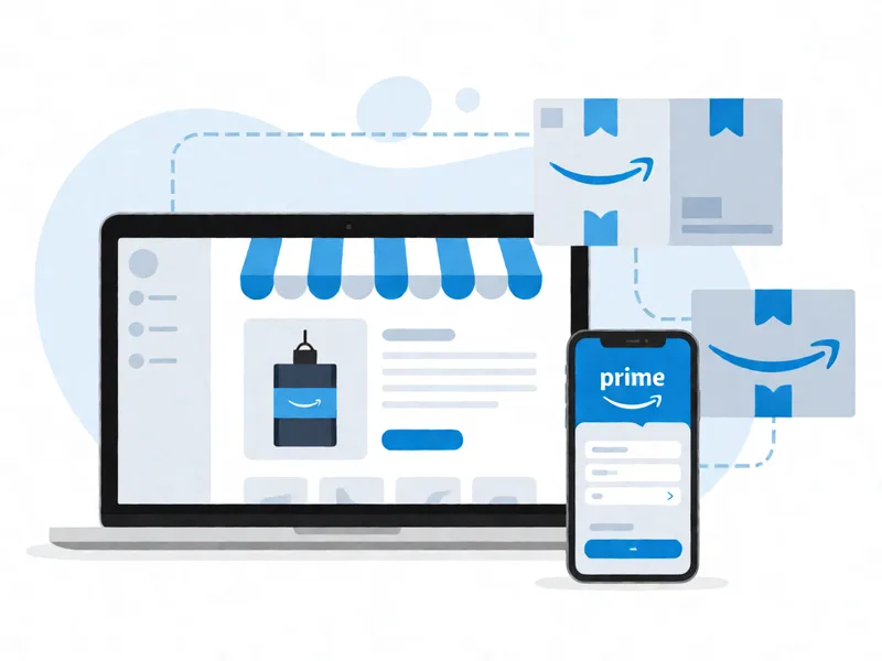 Amazon Buy with Prime logo and e-commerce checkout integration concept illustration