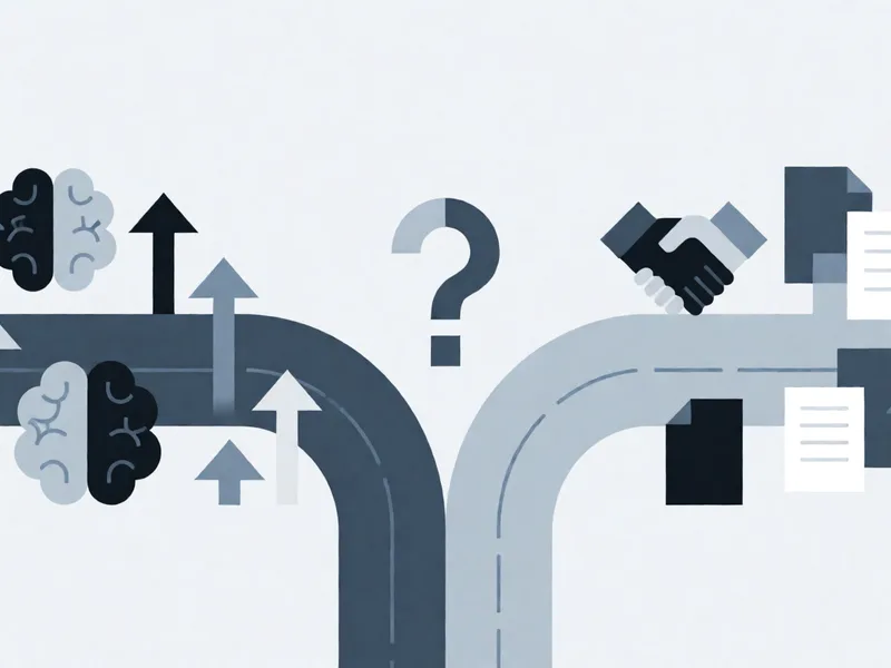 Conceptual illustration comparing AI super intelligence and safety pacts as separate paths toward public trust