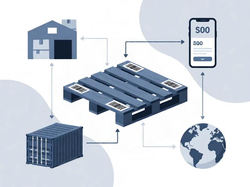 Cross-border liquidation pallet illustration with warehouse, shipping, pricing and global trade icons